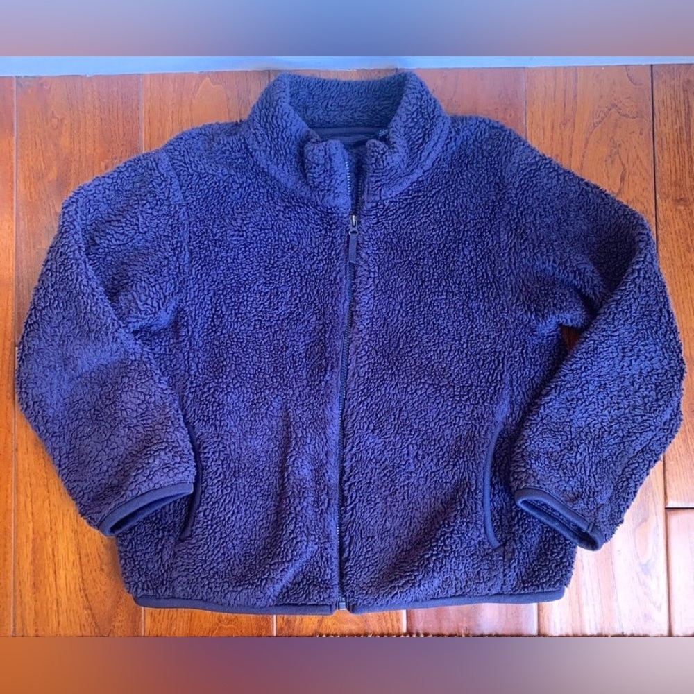 Uniqlo Kids Jacket Unisex 7-8 Blue Fluffy Yarn Fleece Full-Zip Sherpa Cozy Warm